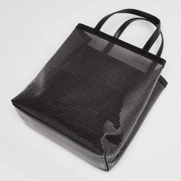 Prada Black Sequin Mesh and Leather Small Tote Bag 1BG417 - Picture 3 of 11